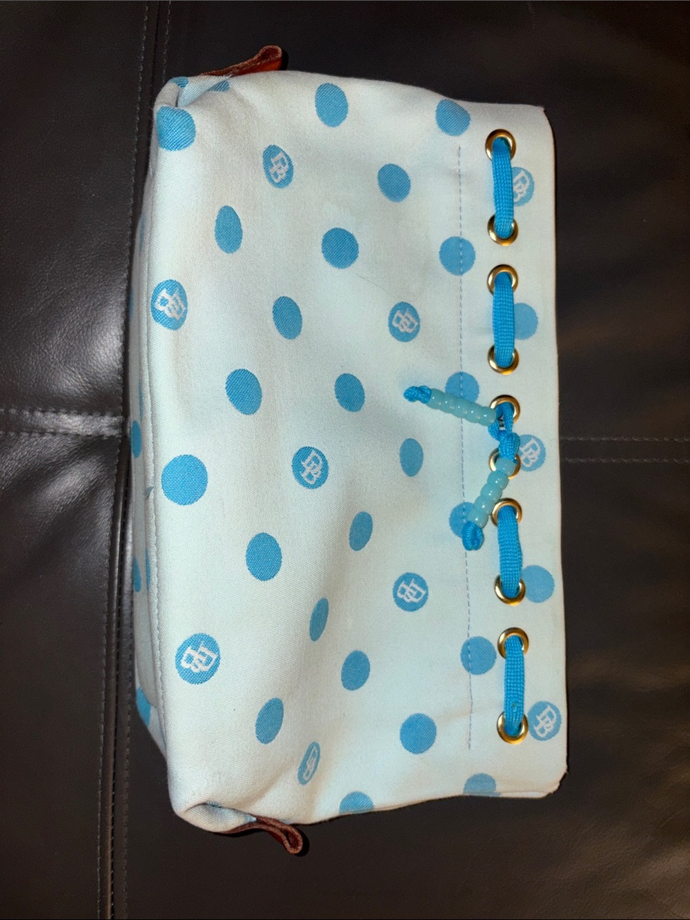 Dooney & Bourke Pale Blue Pouch with Blue Polka Dots